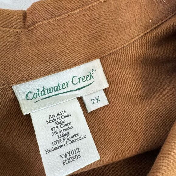 Coldwater Creek Shirt women's 2X Brown Floral Emboridered Button Up VTG Textured - Picture 5 of 7